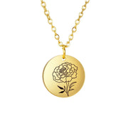 Stainless Steel Birth Month Flower Necklace Custom Name round Pendant Necklace for Women Special Christmas Jewelry Gift