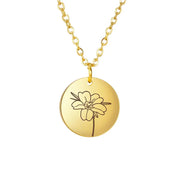 Stainless Steel Birth Month Flower Necklace Custom Name round Pendant Necklace for Women Special Christmas Jewelry Gift