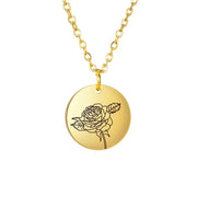 Stainless Steel Birth Month Flower Necklace Custom Name round Pendant Necklace for Women Special Christmas Jewelry Gift