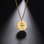 Stainless Steel Birth Month Flower Necklace Custom Name round Pendant Necklace for Women Special Christmas Jewelry Gift
