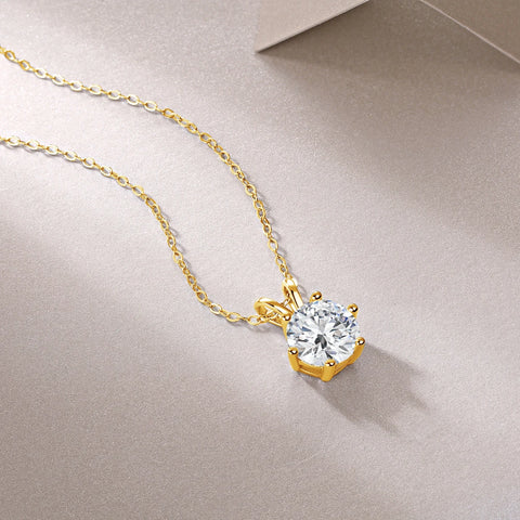 Women'S Neck Chain 100% Real 14K Gold Moissanite Diamond Pendant Necklaces for Girl Wedding Engagement Valentines Gifts Jewelry