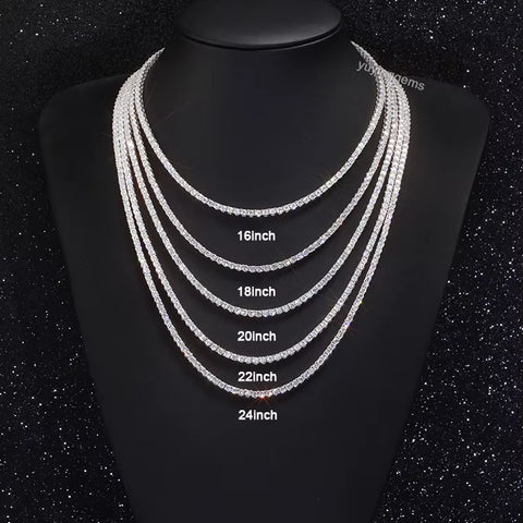 Ready to Ship 2Mm-5Mm Pass Diamond Test S925 Sterling Silver Women Men Hiphop Diamond Necklace GRA Moissanite Tennis Chain