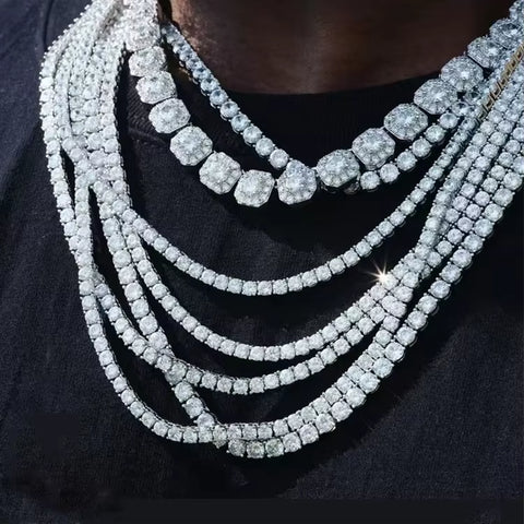 Ready to Ship 2Mm-5Mm Pass Diamond Test S925 Sterling Silver Women Men Hiphop Diamond Necklace GRA Moissanite Tennis Chain