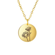 Stainless Steel Birth Month Flower Necklace Custom Name round Pendant Necklace for Women Special Christmas Jewelry Gift