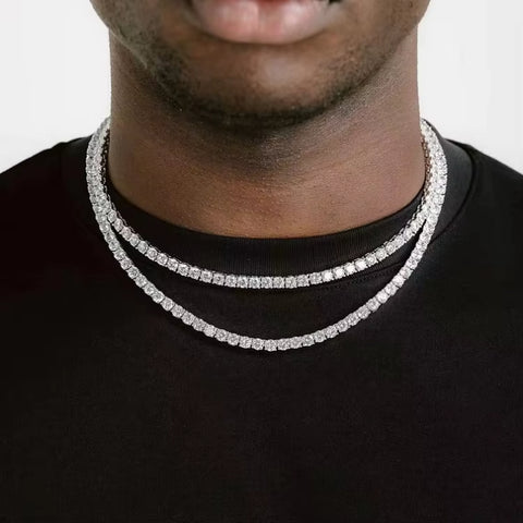 Ready to Ship 2Mm-5Mm Pass Diamond Test S925 Sterling Silver Women Men Hiphop Diamond Necklace GRA Moissanite Tennis Chain