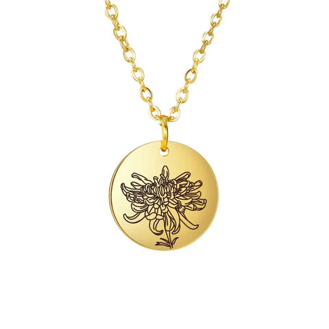 Stainless Steel Birth Month Flower Necklace Custom Name round Pendant Necklace for Women Special Christmas Jewelry Gift