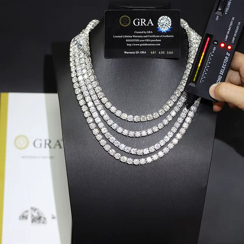 Ready to Ship 2Mm-5Mm Pass Diamond Test S925 Sterling Silver Women Men Hiphop Diamond Necklace GRA Moissanite Tennis Chain