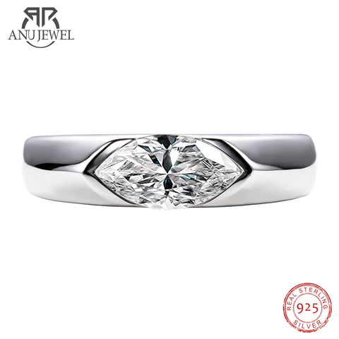 Anujewel 1Ct Marquise Cut D Color Moissanite Diamond Engagement Men Ring Silver Wedding Ring for Women Customized Jewelry