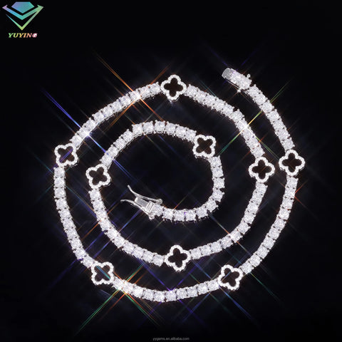 Ready to Ship 2Mm-5Mm Pass Diamond Test S925 Sterling Silver Women Men Hiphop Diamond Necklace GRA Moissanite Tennis Chain