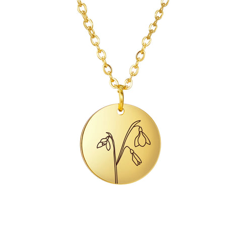 Stainless Steel Birth Month Flower Necklace Custom Name round Pendant Necklace for Women Special Christmas Jewelry Gift