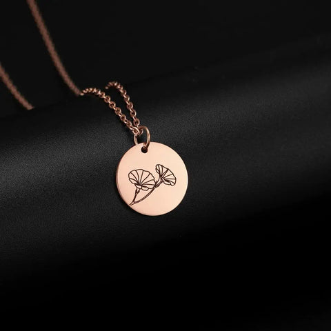 Stainless Steel Birth Month Flower Necklace Custom Name round Pendant Necklace for Women Special Christmas Jewelry Gift