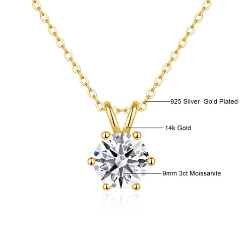Women'S Neck Chain 100% Real 14K Gold Moissanite Diamond Pendant Necklaces for Girl Wedding Engagement Valentines Gifts Jewelry