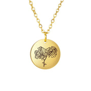 Stainless Steel Birth Month Flower Necklace Custom Name round Pendant Necklace for Women Special Christmas Jewelry Gift