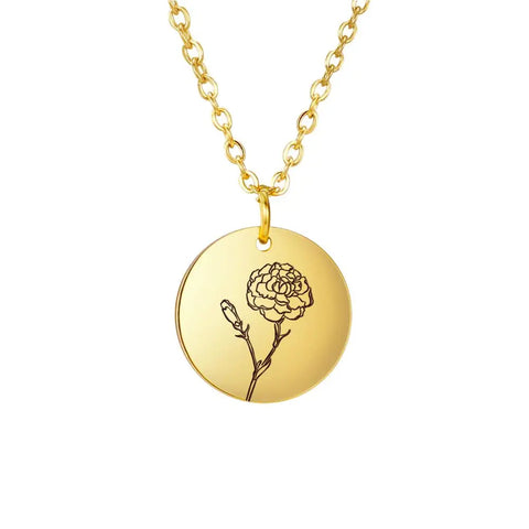 Stainless Steel Birth Month Flower Necklace Custom Name round Pendant Necklace for Women Special Christmas Jewelry Gift