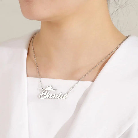 Custom Name Necklace Personality Crown Stainless Steel Necklace for Women Man Customized Jewelry Girlfriend Gift Steel