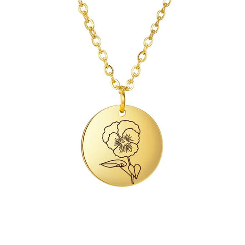 Stainless Steel Birth Month Flower Necklace Custom Name round Pendant Necklace for Women Special Christmas Jewelry Gift