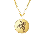 Stainless Steel Birth Month Flower Necklace Custom Name round Pendant Necklace for Women Special Christmas Jewelry Gift