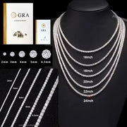 Ready to Ship 2Mm-5Mm Pass Diamond Test S925 Sterling Silver Women Men Hiphop Diamond Necklace GRA Moissanite Tennis Chain