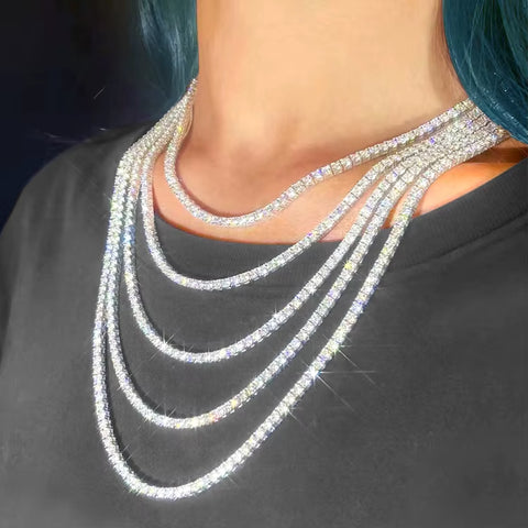 Ready to Ship 2Mm-5Mm Pass Diamond Test S925 Sterling Silver Women Men Hiphop Diamond Necklace GRA Moissanite Tennis Chain